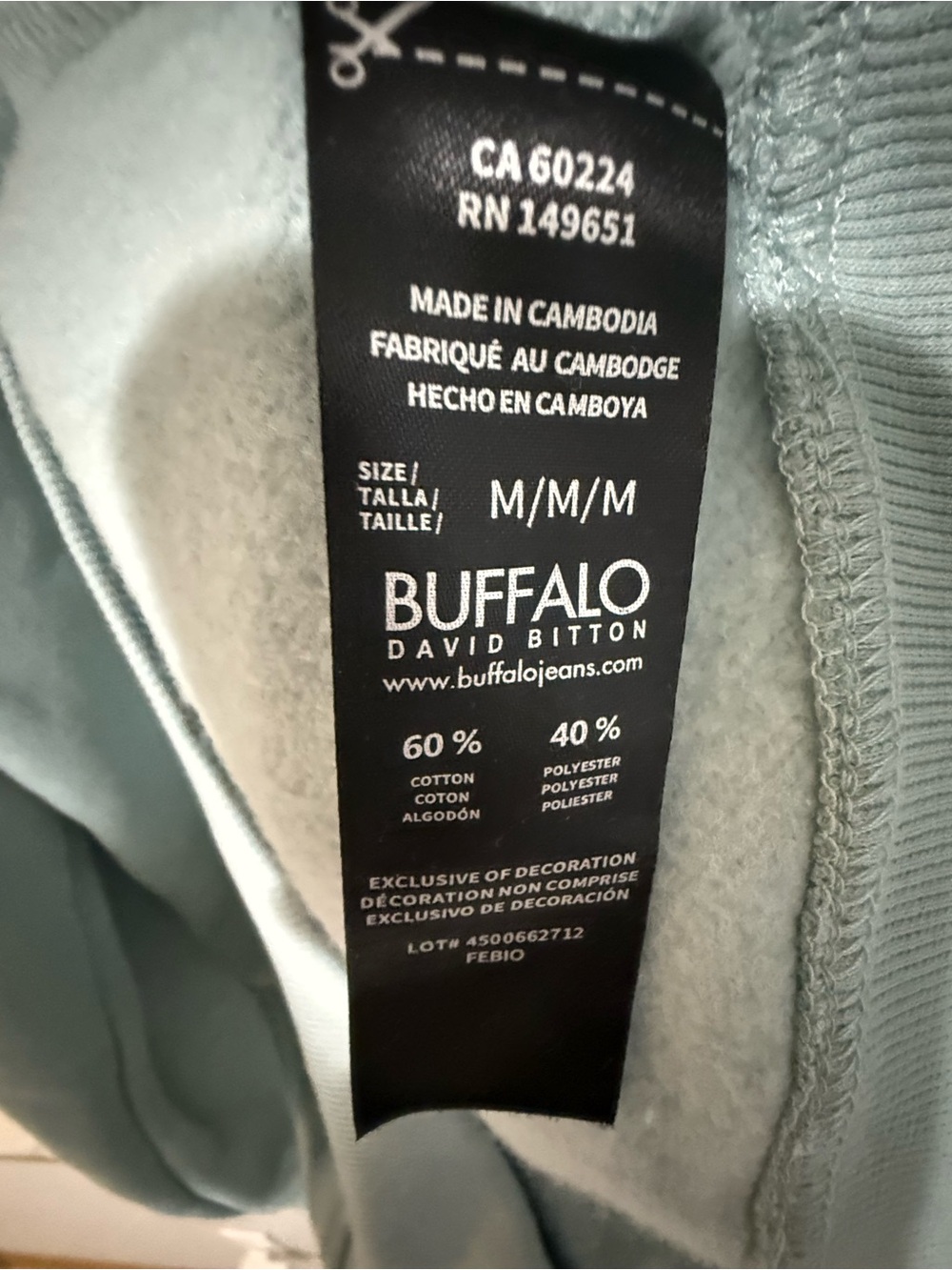 249. Buffalo David Bitton Men's Sage Green Crewneck Hoodie - Picture 7 of 7